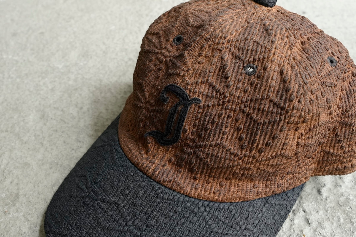 Sashiko Baseball Cap Combi Indigo & Persimmon "麻の葉"