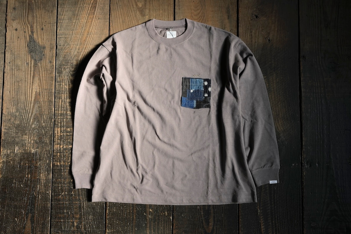 Sashiko pocket Oversized L/S Tee [GRAY]