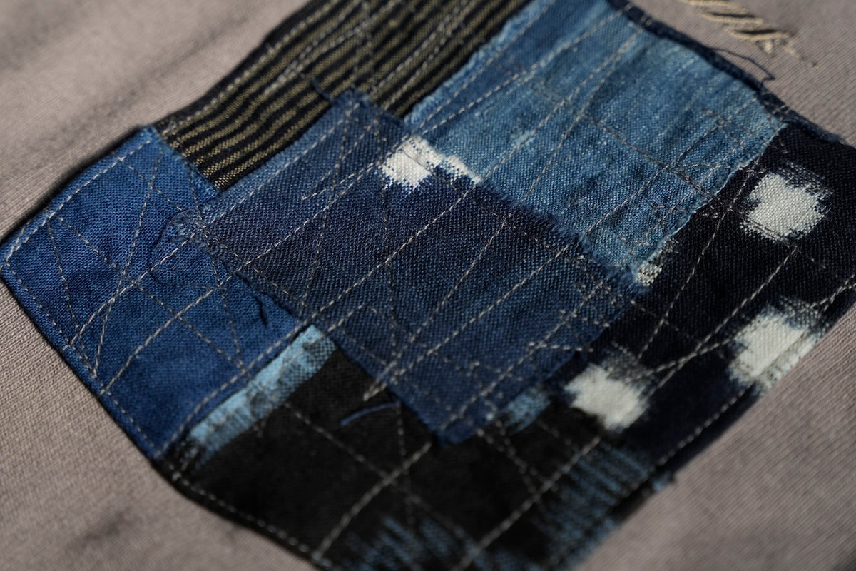 Sashiko pocket Oversized L/S Tee [GRAY]